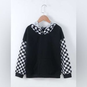 Shein- Girls Black and White Checkered Hoodie